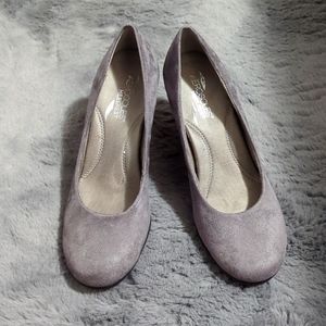 Comfortable Aerosoles wedge heels in grey and silver.